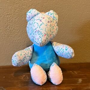 Handmade Bear, 9” tall, pastel colors.